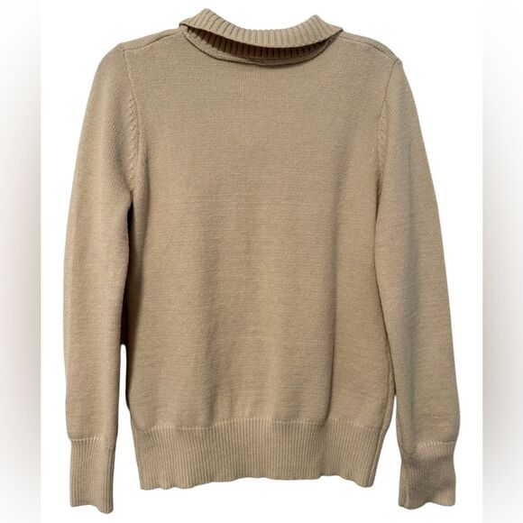 Shawl Collar Faux Wrap Lace Up Long Sleeve Sweater Tan Women’s Small - Picture 2 of 7